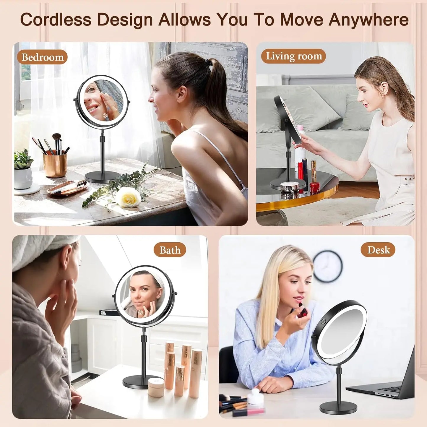 8 Inch Makeup Mirror With Light Lamp 10X Magnification 3 Color Lights,Adjustable Brightness Height Standing Cosmetic Mirror