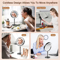 8 Inch Makeup Mirror With Light Lamp 10X Magnification 3 Color Lights,Adjustable Brightness Height Standing Cosmetic Mirror