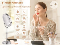 8 Inch Makeup Mirror With Light Lamp 10X Magnification 3 Color Lights,Adjustable Brightness Height Standing Cosmetic Mirror