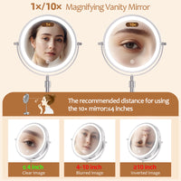 8 Inch Makeup Mirror With Light Lamp 10X Magnification 3 Color Lights,Adjustable Brightness Height Standing Cosmetic Mirror