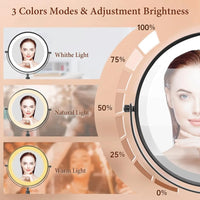 8 Inch Makeup Mirror With Light Lamp 10X Magnification 3 Color Lights,Adjustable Brightness Height Standing Cosmetic Mirror