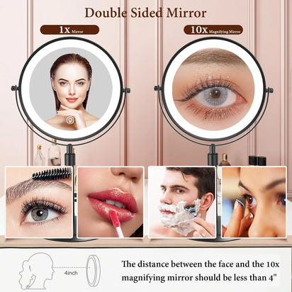 8 Inch Makeup Mirror With Light Lamp 10X Magnification 3 Color Lights,Adjustable Brightness Height Standing Cosmetic Mirror