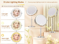 8 Inch Makeup Mirror With Light Lamp 10X Magnification 3 Color Lights,Adjustable Brightness Height Standing Cosmetic Mirror